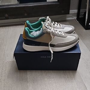 Cole Haan Cream and Tan Sneakers with Green Accents